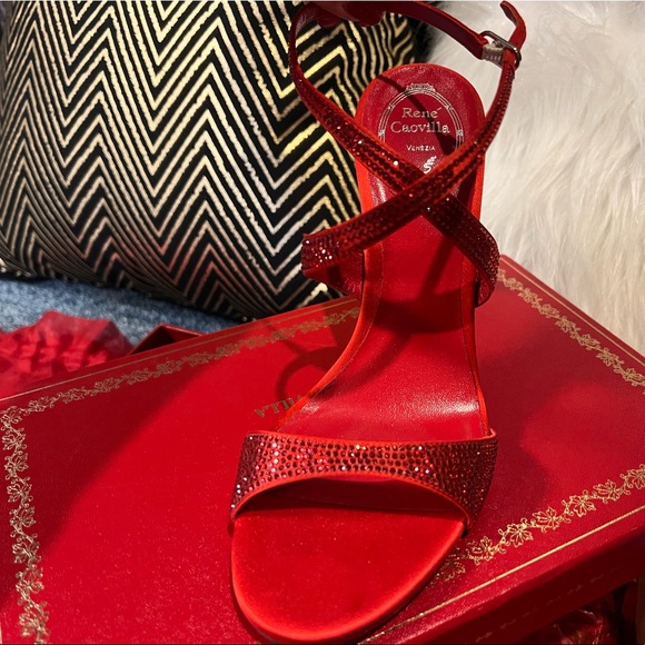 Rene Caovilla pumps, red lace/metallic.  Schwarzkopf crystal under. - Picture 5 of 6